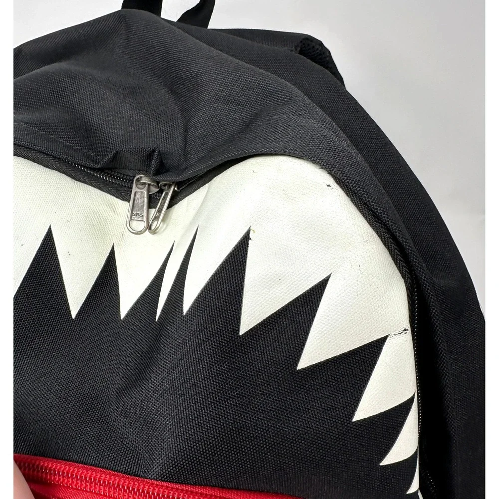 Shark Mouth Backpack Teeth Print Black Red USB Charging Laptop Bag